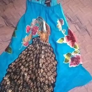 Turquoise peacock beaded blouse